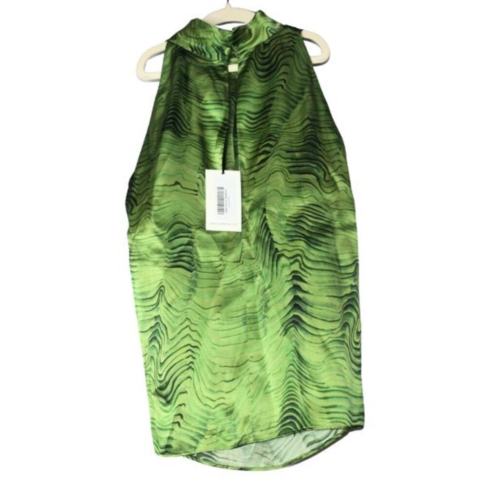 Santorelli silk sleeveless blouse green high neck Italy 40 size 4 NWT - Picture 3 of 11